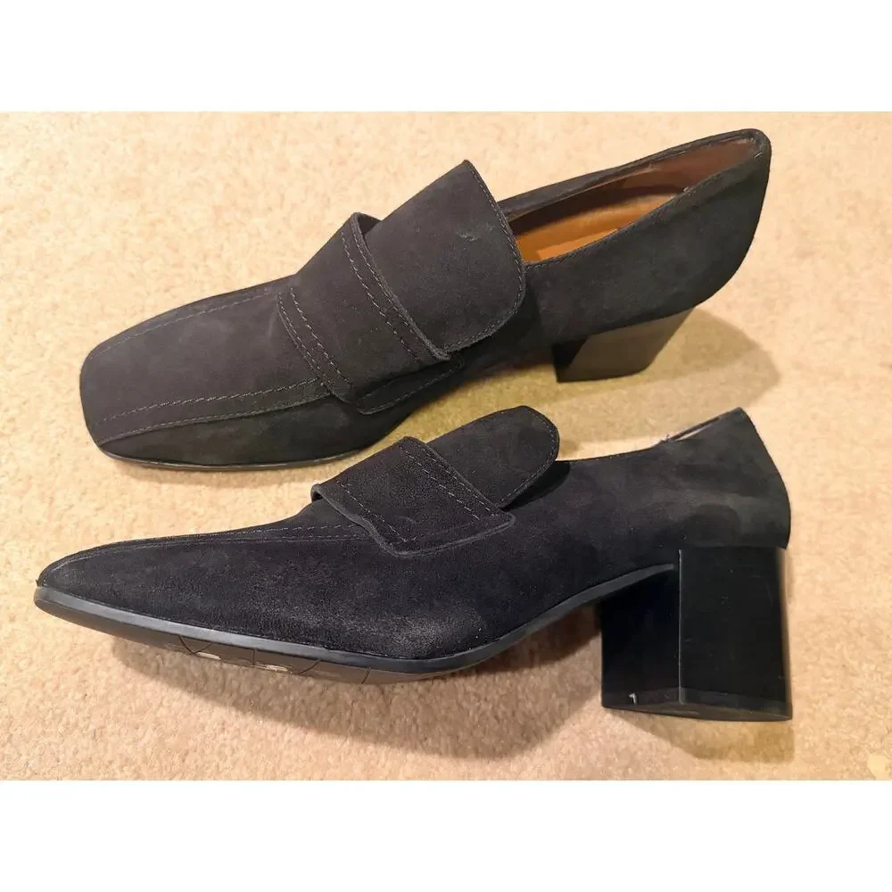 Aquatalia Black Suede Block Heel Loafer Pumps Women’s Size 12 Made in Italy